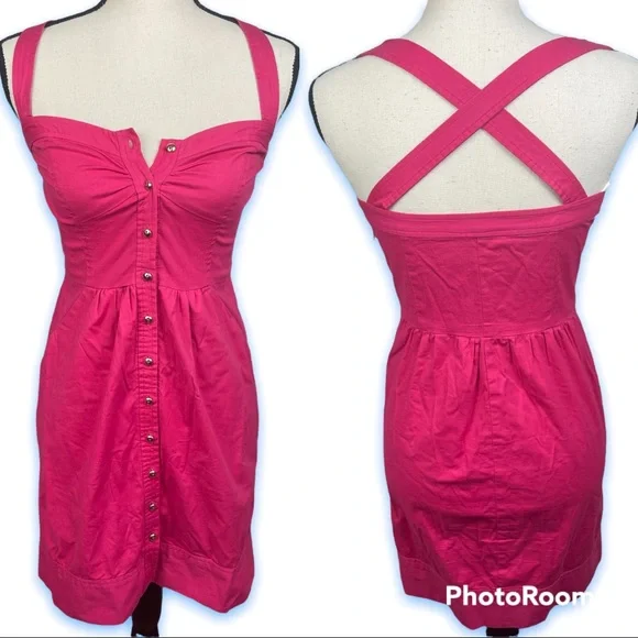 Shoshanna Dresses | Anthro Shoshanna Hot Pink Button Front Cross Back Pinafore Dress 0 | Color: Pink | Size: 0 | 99centninja's Closet